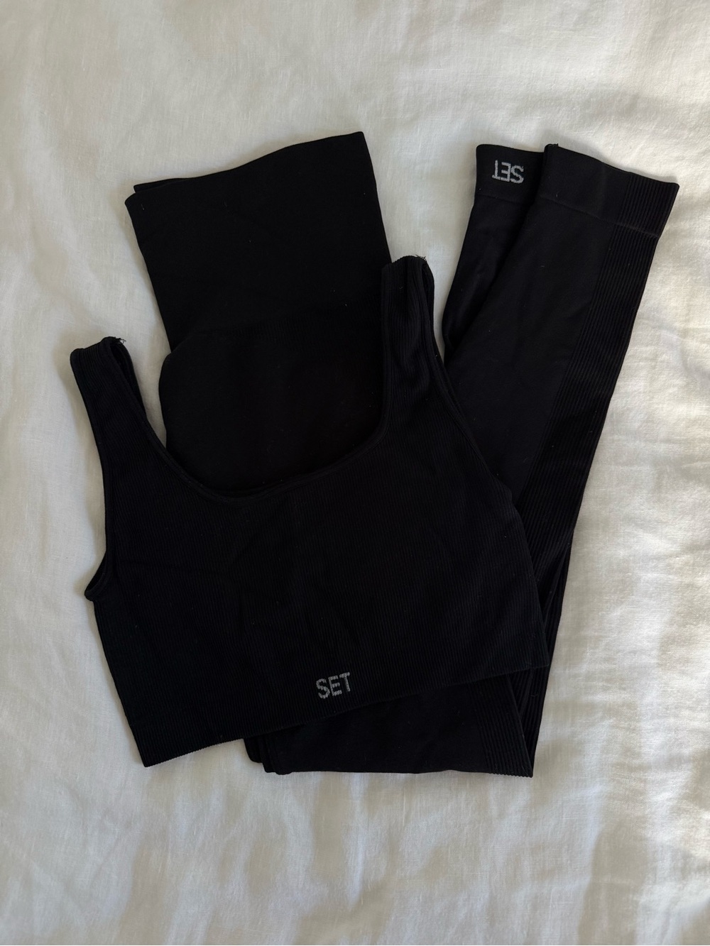 SET Active Black Ribbed Seamless Crop Tank